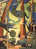 Trees by Wynona Croft Mulcaster, oil on hard board, sold Nov 2000