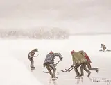 Allen Sapp, Untitled - Playing Hockey at the Reserve