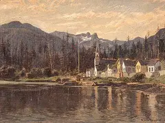 A. Lee Rogers, Untitled - Indian Church at Capilano Reserve, Lion's Gate, North Vancouver, 1900, oil on canvas