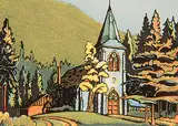 Margaret Shelton, Saint Georges, Banff #197/200, 1944, lino block in six colours on paper