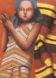 Louise Scott, Untitled - Figure with Striped Cloth, 1980, pastel on paper
