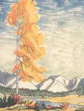 Margaret Shelton, Yellow Poplar, Banff #172/200, 1952, lino block in six colours on paper