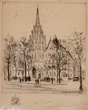 Frank Armington, The American Church of Paris, 1931, lithograph on paper