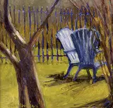Lisa Barsumian, Untitled - Back Yard with Two Chairs, oil on canvas