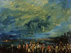 Untitled - Olympiad by Pascal Cucaro, acrylic on board, sold Nov 2000