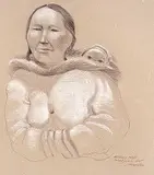 James Archibald Houston, Mother and Child, Inoucdjouac, N.W.T., graphite and white chalk on paper
