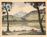 Nicholas Hornyansky, Mount Edith Cavell and Lake Beauvert [Jasper Park], colour etching on paper
