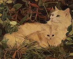 Richard Morsette, Untitled - Mother and Kitten, acrylic on board