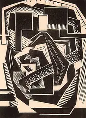 Forward Pass by Francis Douglas Motter, wood block on paper, sold Nov 2000