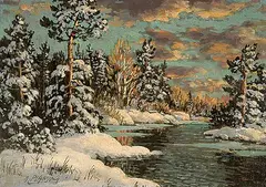 Otto Planding, Untitled - Winter Stream, Dusk, oil on canvas board