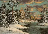 Otto Planding, Untitled - Winter Stream, Dusk, oil on canvas board