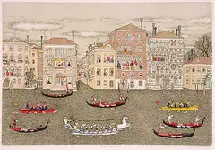 Cuca Romley, Venezia Regata Storica #132/175, hand coloured etching on paper