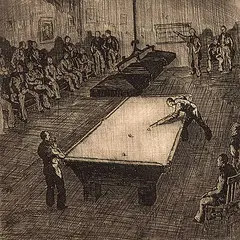 Harry Draper Wallace, Billiard Game, 1947, etching on paper