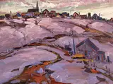 Bruno Cote, Village au Degel, oil on hard board