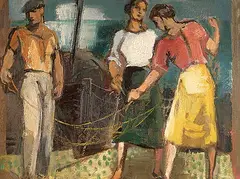 E. Eric Goldberg, Drying the Nets, oil on canvas board