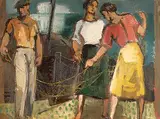 E. Eric Goldberg, Drying the Nets, oil on canvas board