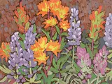 Indian Paintbrush and Lupins #2 by Illingworth Kerr, 1986, oil on canvas board, sold May 2000
