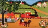 Maud Lewis, Untitled - The Train Station, 1964, oil on paper board
