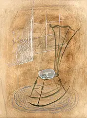 William J.B. Newcombe, White Cat on a Rocking Chair, 1953, oil on hard board