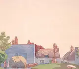 Walter J. Phillips, A Gloucester Village #62/100, 1926, colour wood block on paper