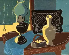 Greg Harland Arnold, Still Life with Oil Lamp, oil on hard board