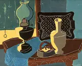 Greg Harland Arnold, Still Life with Oil Lamp, oil on hard board