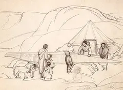 Thomas Harold Beament, Untitled - Preparing the Kayak, graphite on paper