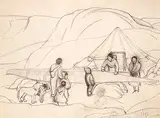 Thomas Harold Beament, Untitled - Preparing the Kayak, graphite on paper