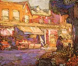 Donald Besco, Morning in Kensington Mkt., oil on hard board