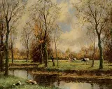 Willem Hendriks, Untitled - Cattle by a River, oil on canvas