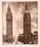 Nicholas Hornyansky, Watchtowers of Freedom, colour etching on paper