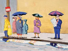 David Howell, Waiting for the Bus, 1994, oil on hard board