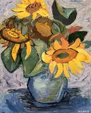 Wesley Fraser Irwin, Sunflowers, oil on hard board