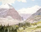 Jim Millard, Lefroy and Victoria from Plain of Six Glaciers Trail, watercolour on paper