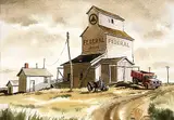 E.A. Ranshaw, Elevator at Indus, watercolour on paper