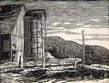 Margaret Shelton, Barn on Nicomen Island, B.C. #3/50, 1943, lino block on paper