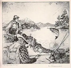 Leonard Watson, Unexpected Visitor, 1956, etching on paper