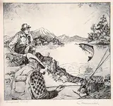 Leonard Watson, Unexpected Visitor, 1956, etching on paper