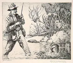 Leonard Watson, Quiet Stream, 1954, etching on paper