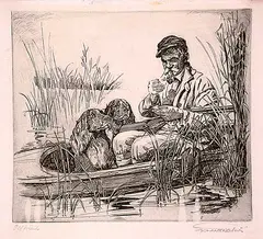 Leonard Watson, Old Friends, 1950, etching on paper