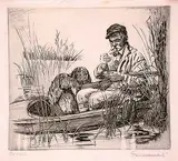 Leonard Watson, Old Friends, 1950, etching on paper