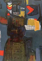 Figure with Flag by Maxwell Bennett Bates, 1961, oil on canvas, sold Nov 1999