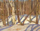A. Y. Jackson, Untitled - Woods Near Wakefield / Spring Day, 1920, oil on board