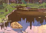 Mountain Reflection by Illingworth Kerr, 1988, oil on canvas board, sold Nov 1999