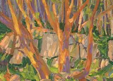Arbutus Trees, Rock and Sunlight, Saanich, B.C. by Illingworth Kerr, 1968, oil on masonite, sold Nov 1999