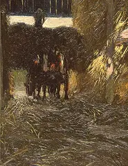 J. E. H. MacDonald, In the Barn, 1910, oil on academy board