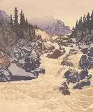 Walter J. Phillips, Above Lake Louise, 1945, colour wood block on paper