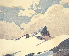 Mount Nicholas by Walter J. Phillips, 1940, colour wood block on paper, sold Nov 1999