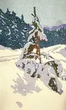 Walter J. Phillips, Winter Road, 1946, colour wood block on paper