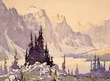 A.C. and Barbara Leighton - Barleigh, Moraine Lake #4/100, colour wood block on paper